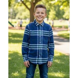 Vineyard Vines Whale Shirt Boys Kids Plaid Button Down Long Sleeve Size 7 Cotton